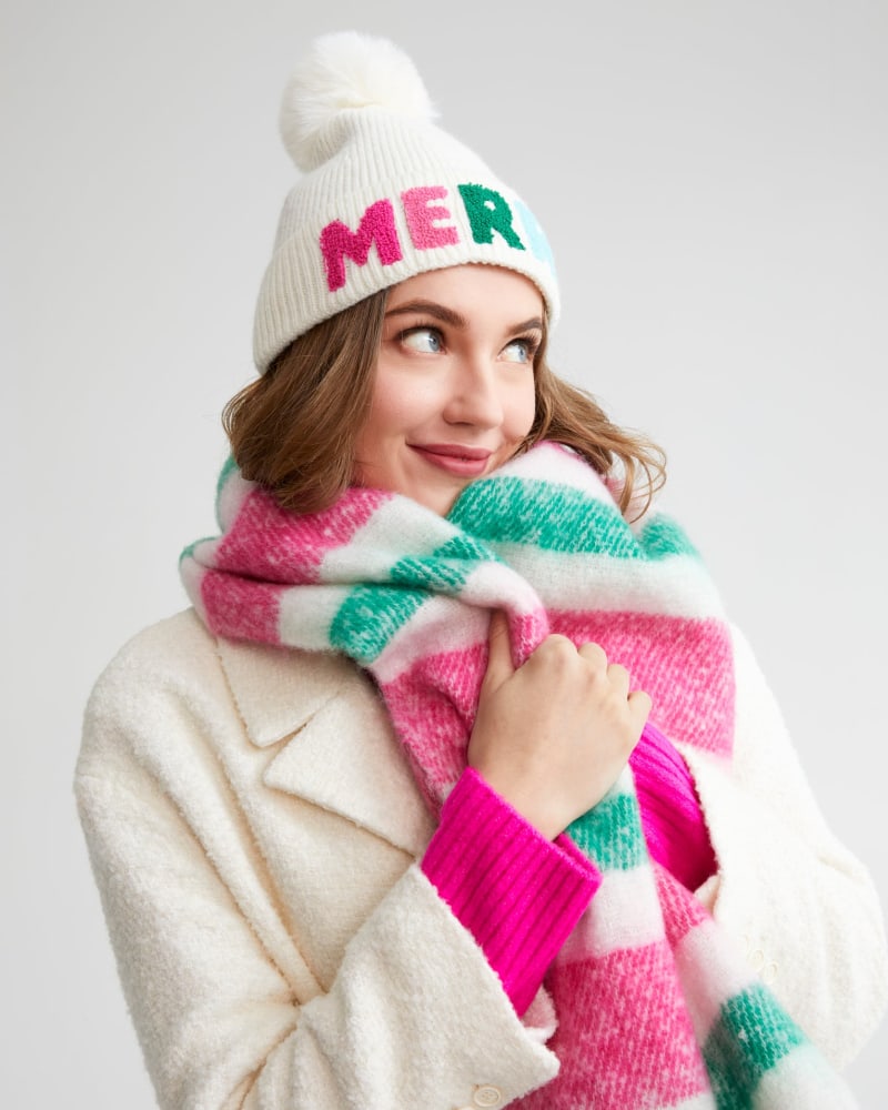 Front of a model wearing a size One Size "Merry" Hat in Ivory by Shiraleah. | dia_product_style_image_id:307755